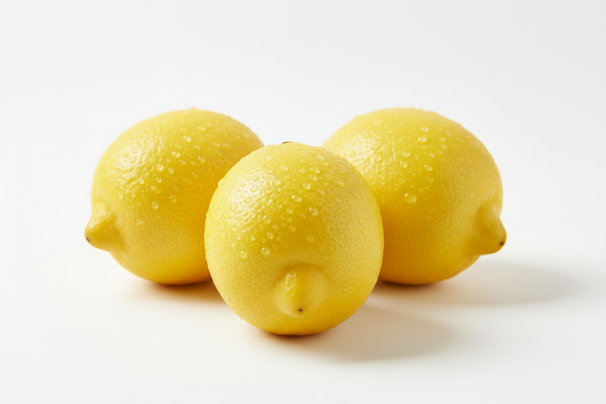 Three lemons on a white background
